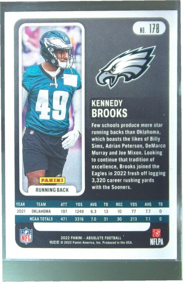 2022 Absolute Kennedy Brooks Green RC #178 Eagles - Image 3