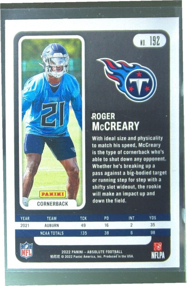 2022 Absolute Roger McCreary Retail RC #192 Titans - Image 3