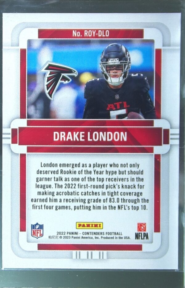 2022 Contenders Drake London RC #ROY-DLO Falcons Rookie of the Year Contenders - Image 3
