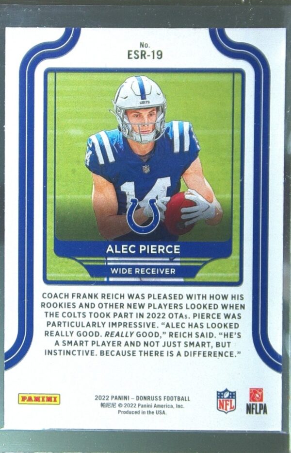 2022 Donruss Alec Pierce RC #ESR-19 Colts Elite Series Rookies - Image 3