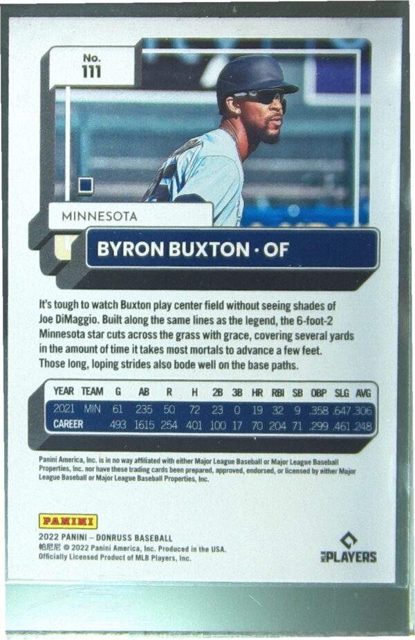 2022 Donruss Byron Buxton Red /2022 #111 Twins - Image 3