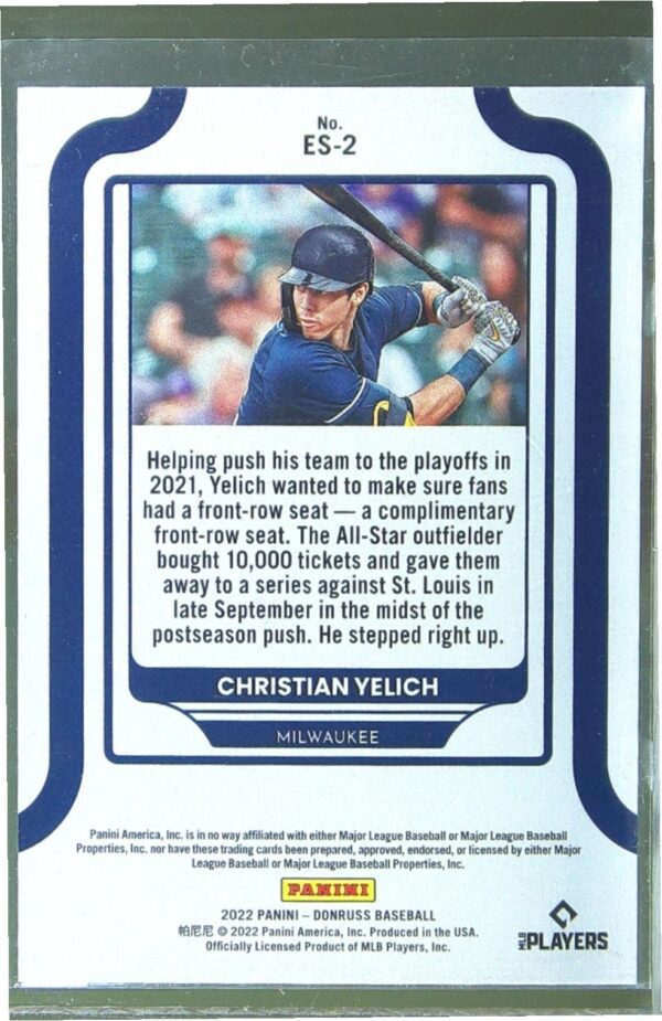 2022 Donruss Christian Yelich #ES-2 Brewers Elite Series Pink Fireworks - Image 3