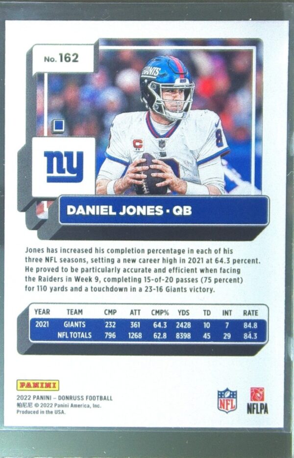 2022 Donruss Daniel Jones No Name #162 Giants - Image 3