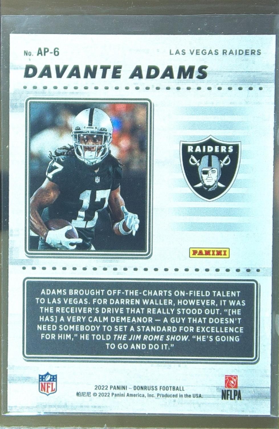 2022 Donruss Davante Adams #AP-6 Raiders Action All Pros - Image 3