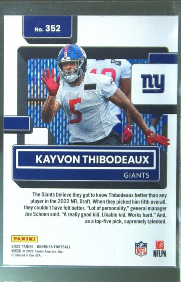 2022 Donruss Kayvon Thibodeaux RC #352 Giants - Image 3
