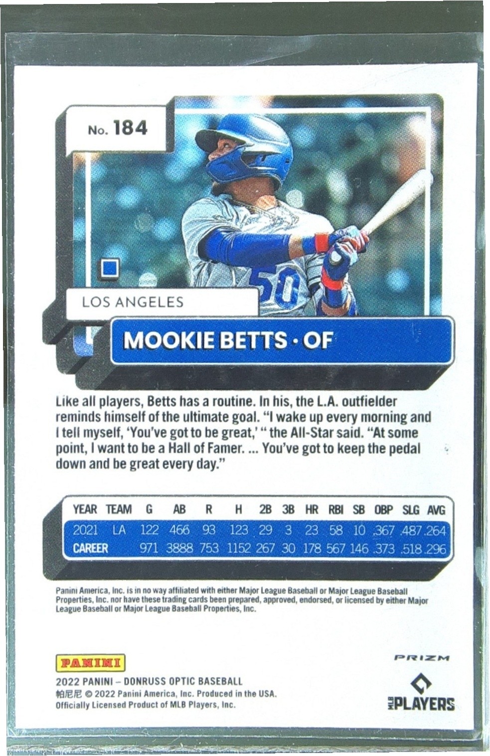 2022 Donruss Optic Mookie Betts Holo Prizm #184 Dodgers - Image 3