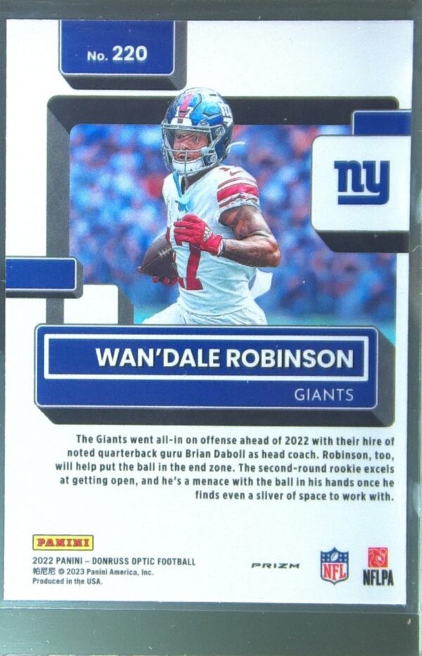 2022 Donruss Optic Wan'Dale Robinson Holo RC #220 Giants - Image 3