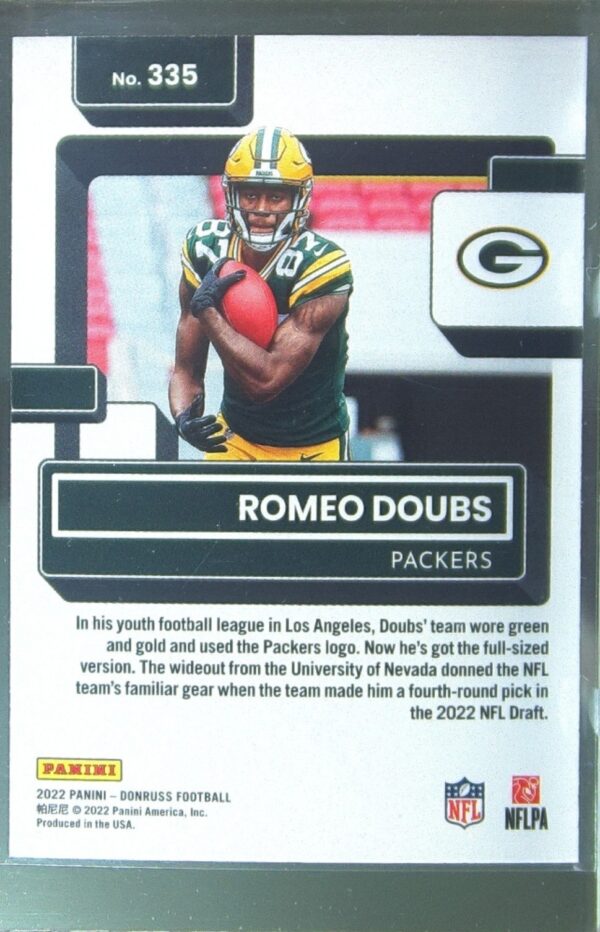2022 Donruss Romeo Doubs RC #335 Packers - Image 3