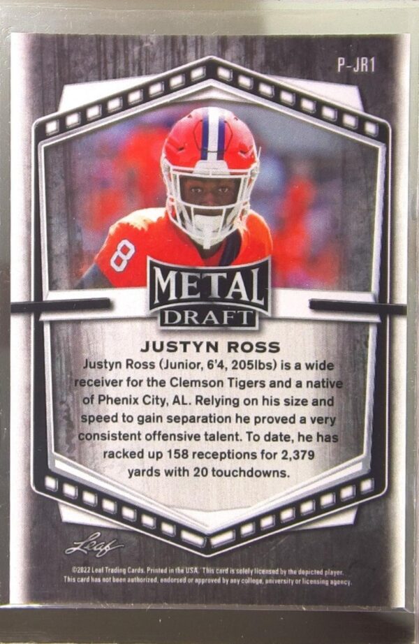 2022 Leaf Draft Justyn Ross RC #P-JR1 Tigers Metal Portrait Wave Black - Image 3