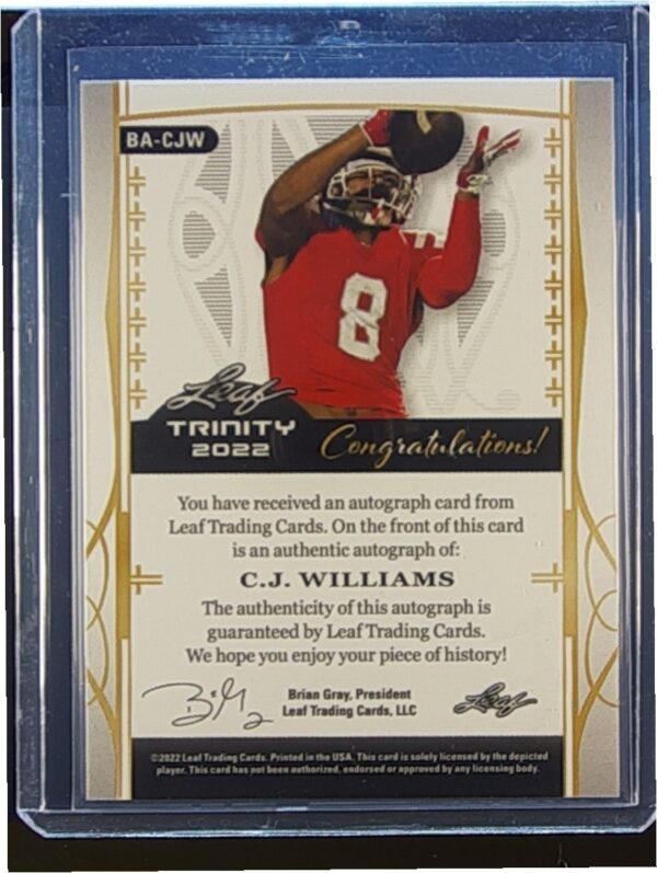 2022 Leaf Trinity C.J. Williams Auto /30 #BA-CJW Trojans Platinum - Image 3