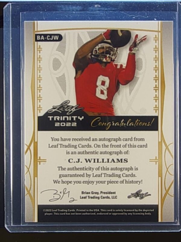 2022 Leaf Trinity C.J. Williams Auto /49 #BA-CJW Trojans Navy - Image 3