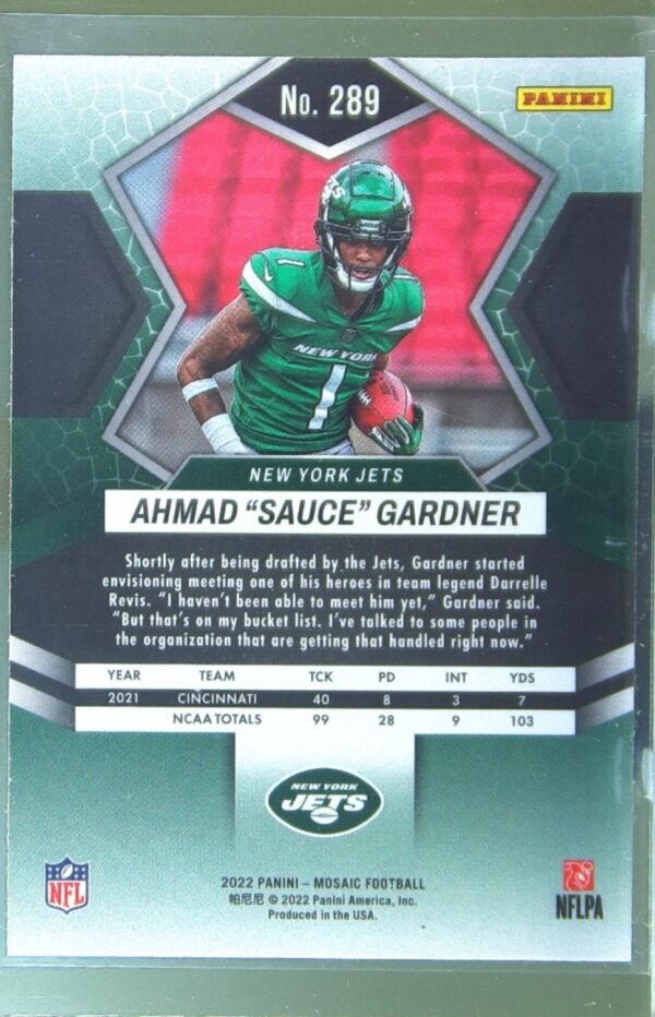 2022 Mosaic Ahmad "Sauce" Gardner RC #289 Jets - Image 3