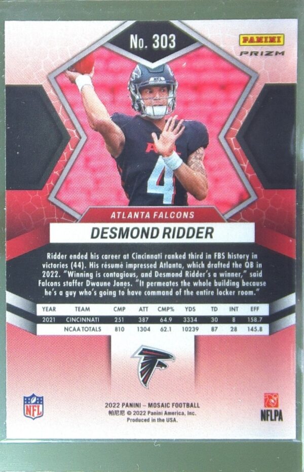 2022 Mosaic Desmond Ridder Mosaic Camo Pink RC #303 Falcons - Image 3