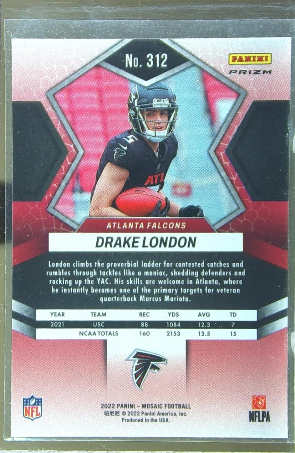 2022 Mosaic Drake London Mosaic Reactive Orange RC #312 Falcons - Image 3