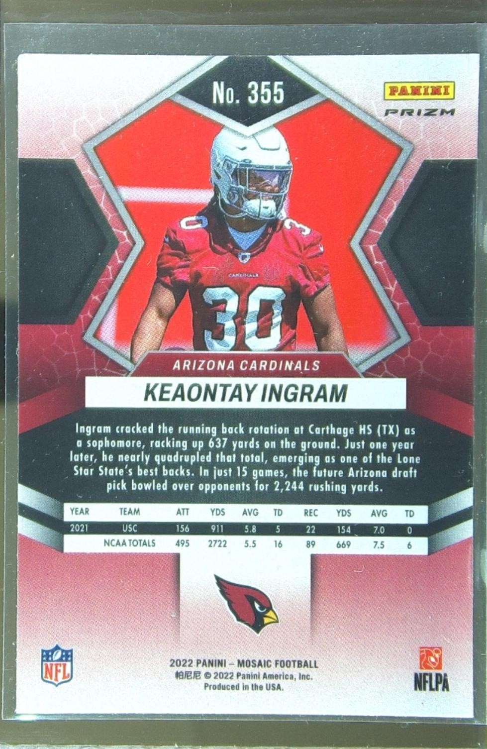 2022 Mosaic Keaontay Ingram Mosaic Green RC #355 Cardinals - Image 3