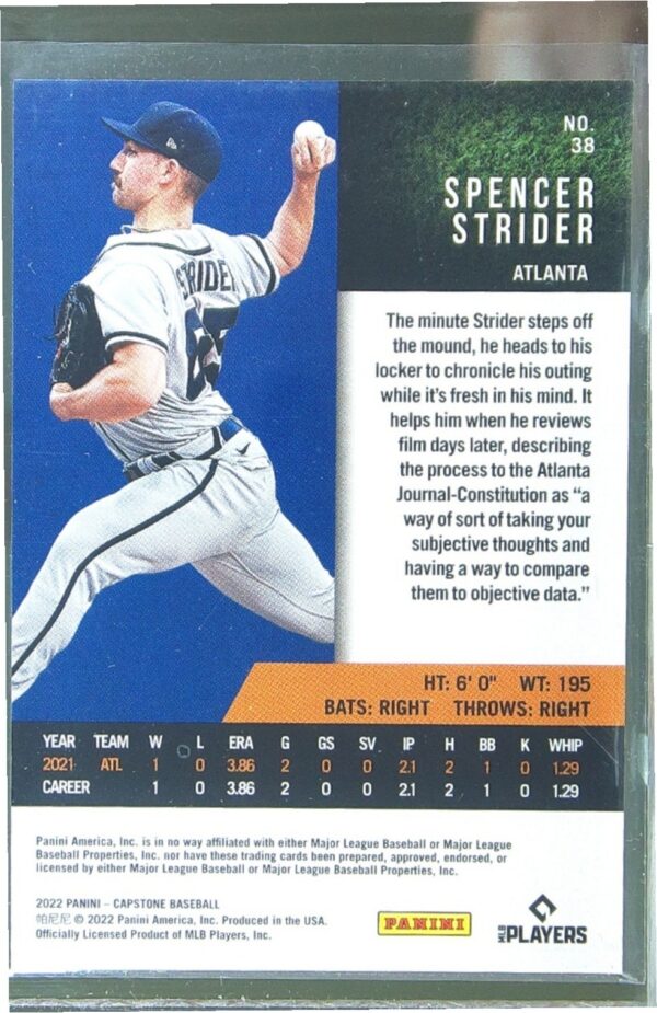 2022 Panini Capstone Spencer Strider RC #38 Braves - Image 3