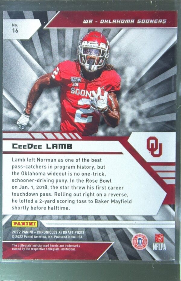 2022 Panini Chronicles Draft Picks CeeDee Lamb RC #16 Sooners XR Bronze - Image 3