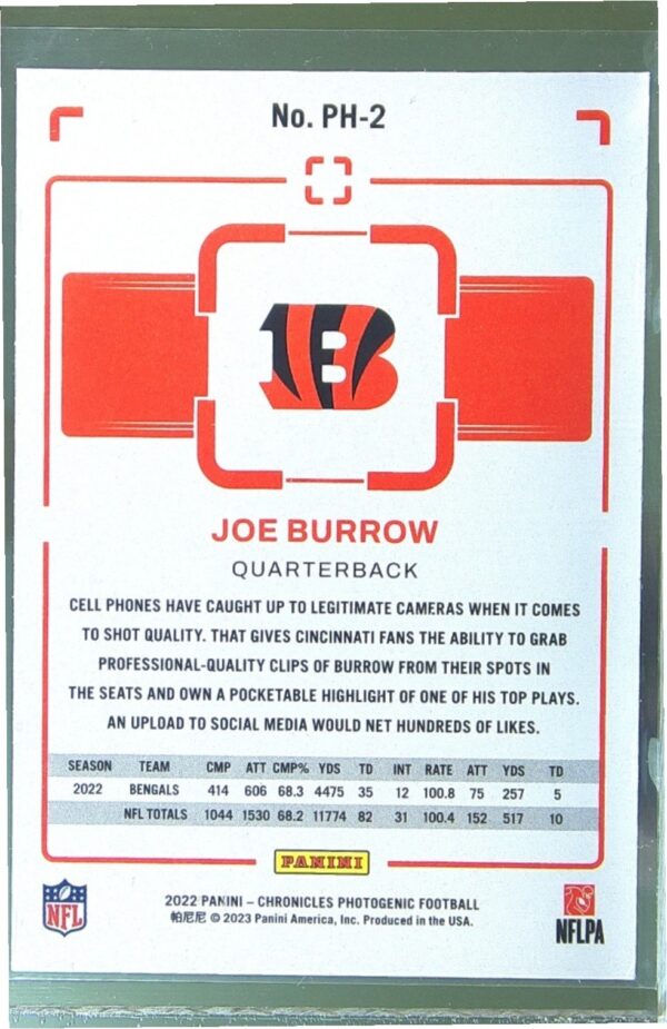 2022 Panini Chronicles Joe Burrow #PH-2 Bengals Photogenic Pink - Image 3