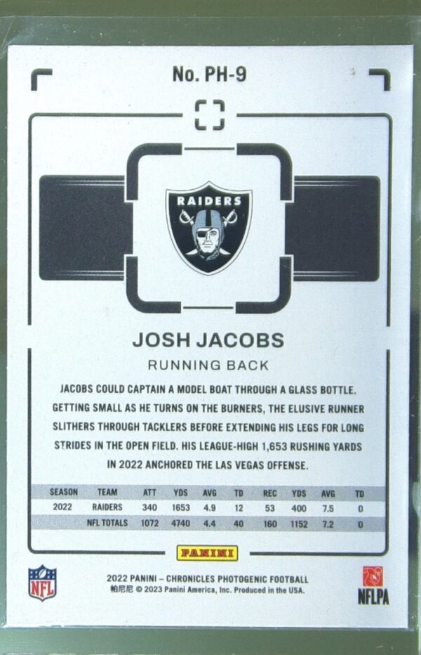 2022 Panini Chronicles Josh Jacobs #PH-9 Raiders Photogenic Pink - Image 3