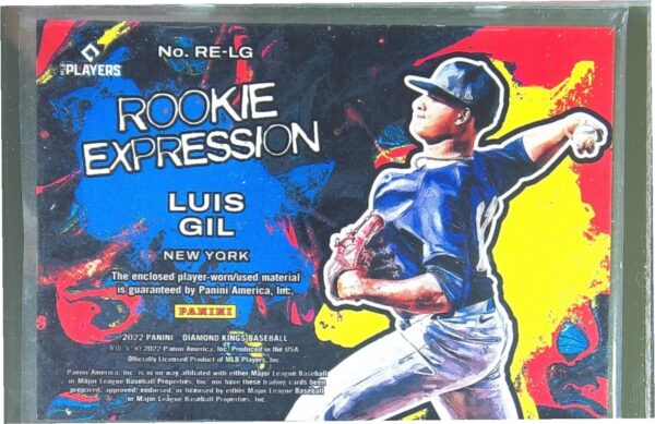 2022 Panini Diamond Kings Luis Gil JSY RC #RE-LG Yankees Rookie Expression - Image 3