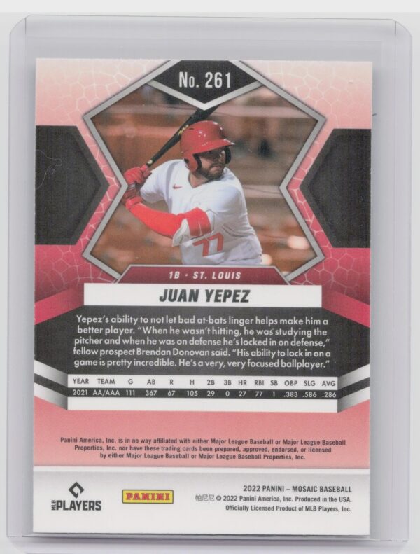 2022 Panini Mosaic Juan Yepez Rookie RC #261 Cardinals - Image 3