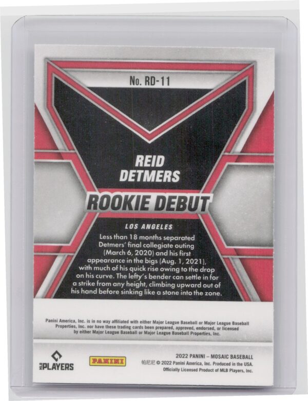 2022 Panini Mosaic Reid Detmers RC #RD-11 Angels Rookie Debut - Image 3