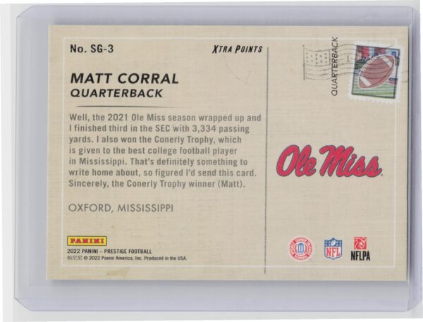 2022 Panini Prestige Matt Corral Seasons Greetings /75 #SG-3 Rebels - Image 3