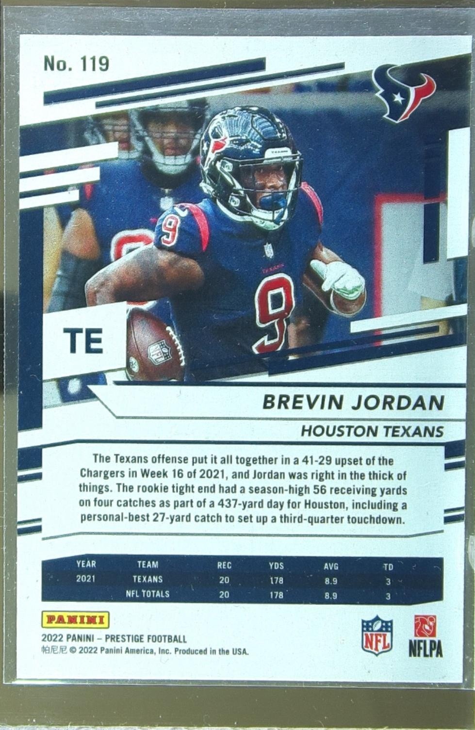 2022 Prestige Brevin Jordan Xtra Points Diamond #119 Texans - Image 3