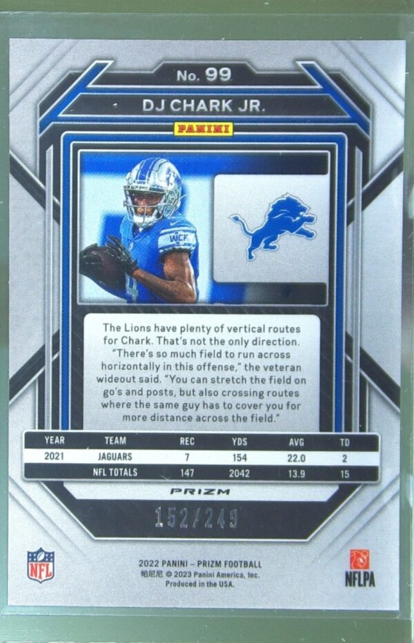 2022 Prizm DJ Chark Jr. Orange /249 #99 Lions - Image 3