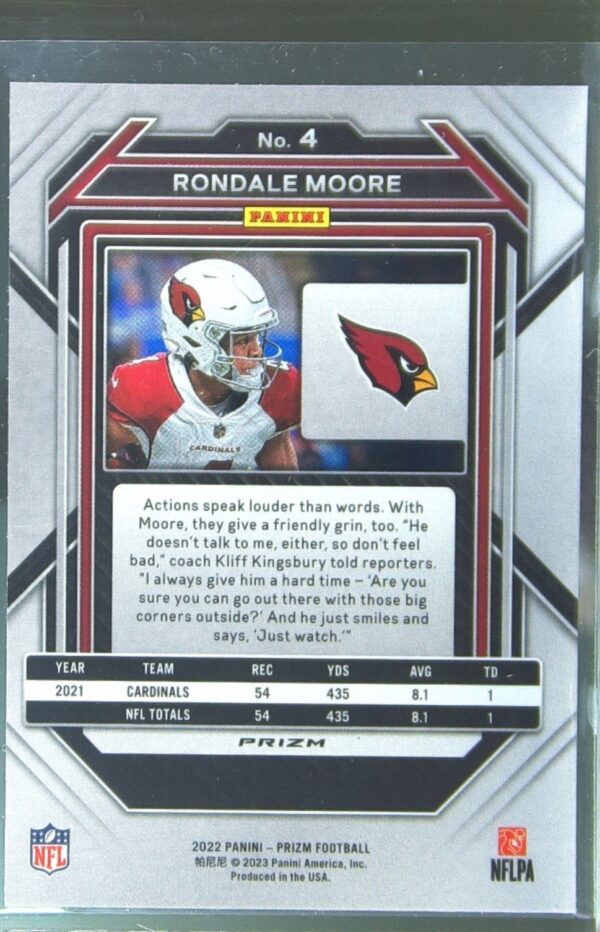 2022 Prizm Rondale Moore No Huddle #4 Cardinals - Image 3