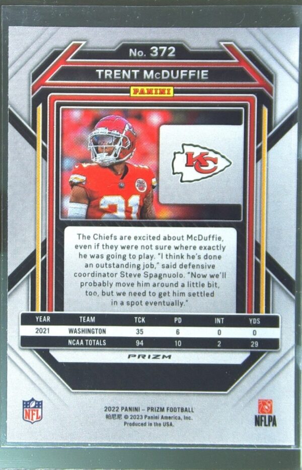 2022 Prizm Trent McDuffie Green RC #372 Chiefs - Image 3