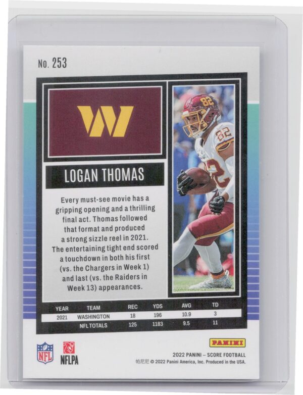 2022 Score Logan Thomas Racer /199 #253 Commanders - Image 3