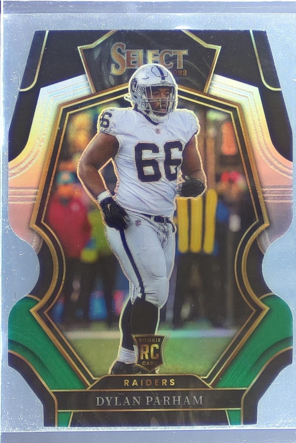 2022 Select Dylan Parham Black and Green Prizm Die Cut RC #154 Raiders