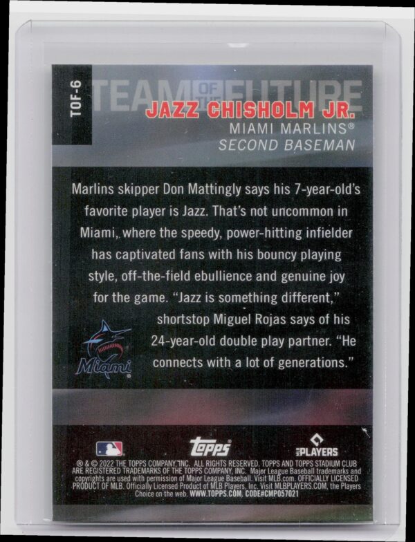 2022 Stadium Club Chrome Jazz Chisholm Jr. #TOF-6 Marlins Team of the Future - Image 3
