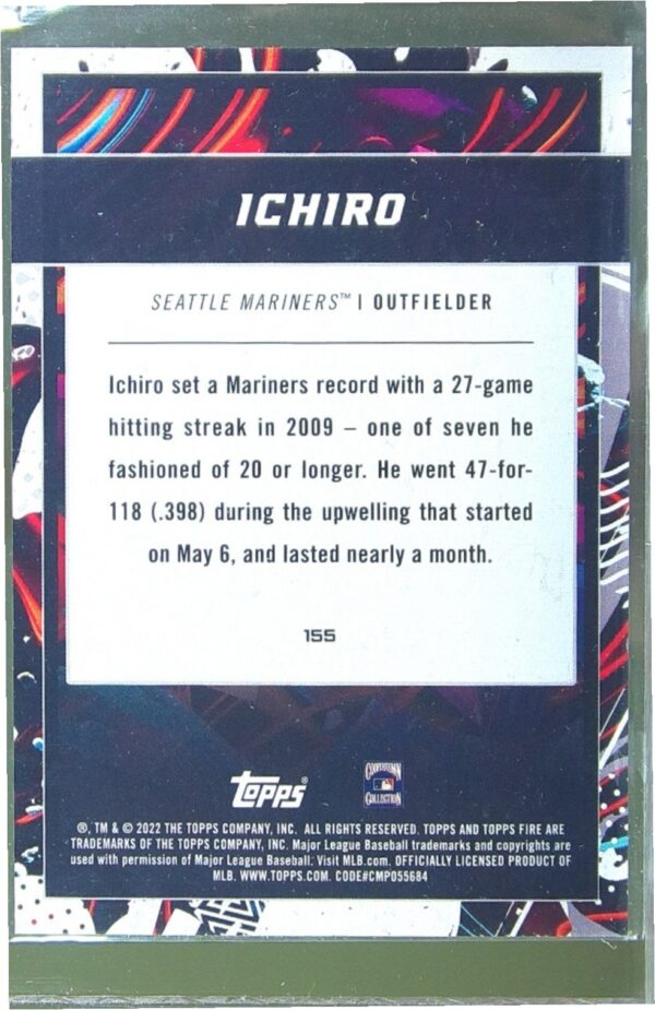 2022 Topps Fire Ichiro Gold Minted #155 Mariners - Image 3