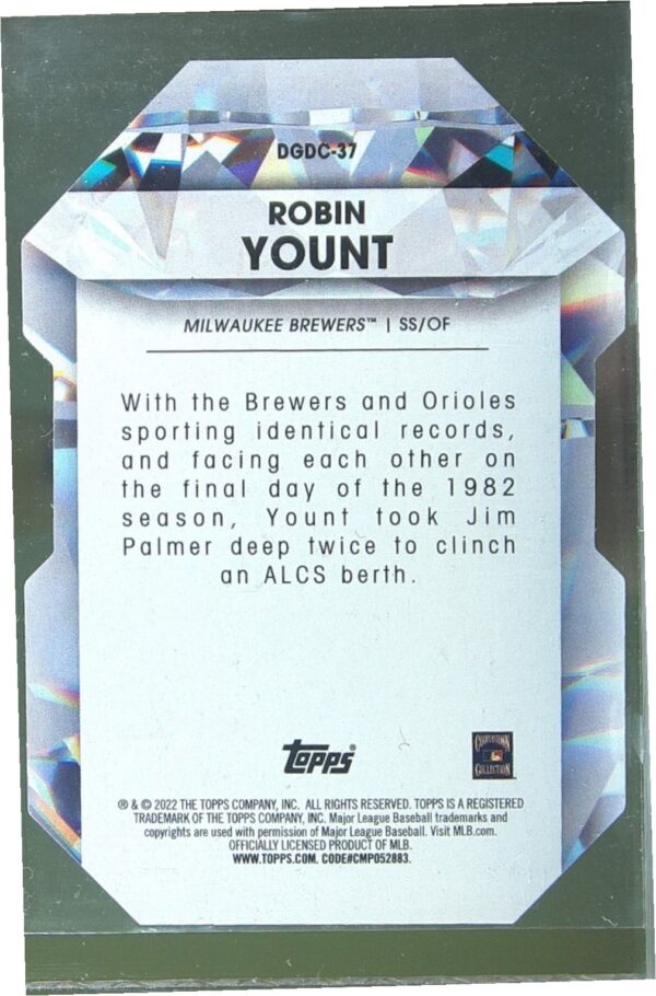 2022 Topps Robin Yount #DGDC-37 Brewers Diamond Greats Die Cuts - Image 3