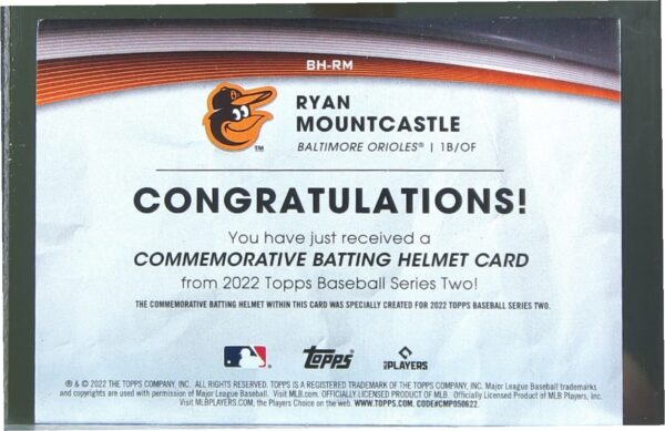 2022 Topps Ryan Mountcastle #BH-RM Orioles Batting Helmet Commemorative Relic - Image 3