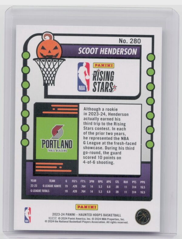 2023-24 Hoops Haunted Hoops Scoot Henderson RC 280 Blazers - Image 3
