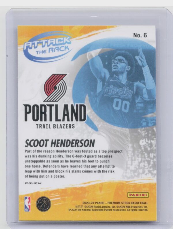 2023-24 Hoops Premium Stock Scoot Henderson 6 Blazers Attack The Rack Silver Pri - Image 3