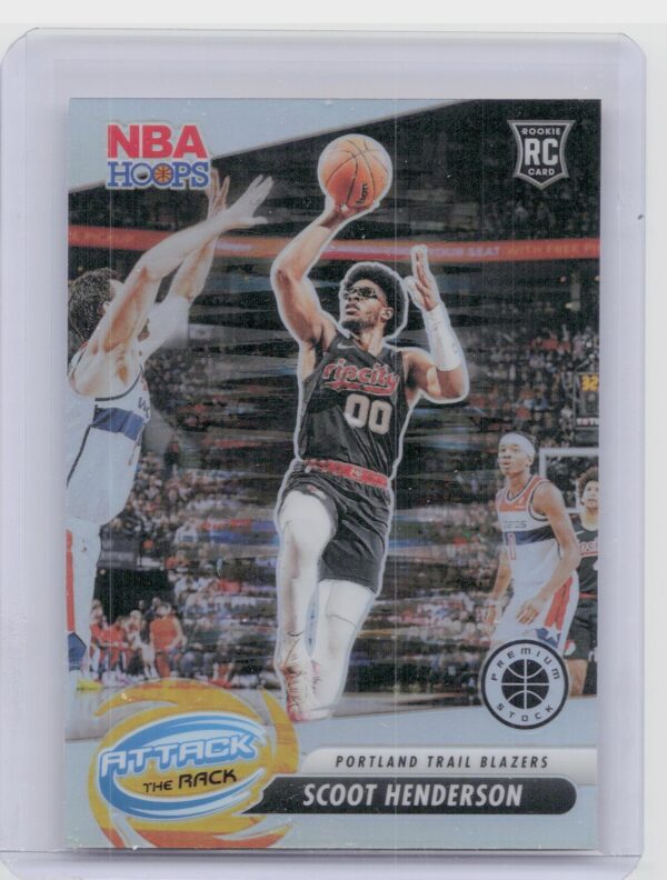 2023-24 Hoops Premium Stock Scoot Henderson 6 Blazers Attack The Rack Silver Pri