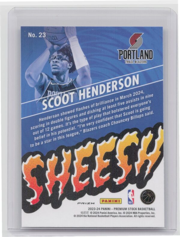 2023-24 Hoops Premium Stock Scoot Henderson RC 23 Blazers Sheesh Silver Prizm - Image 3