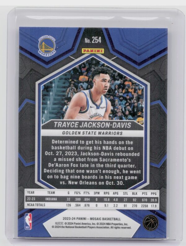 2023-24 Panini Mosaic Trayce Jackson-Davis RC NBA Debut 254 Warriors - Image 3