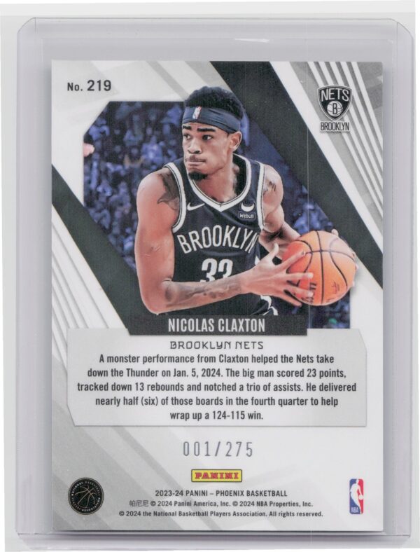 2023-24 Panini Phoenix Nicolas Claxton Phoenix Blue Lazer 1/275 219 Nets - Image 3