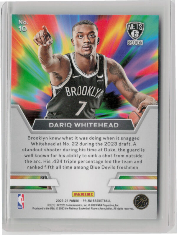 2023-24 Panini Prizm Dariq Whitehead #10 Nets Instant Impact - Image 3