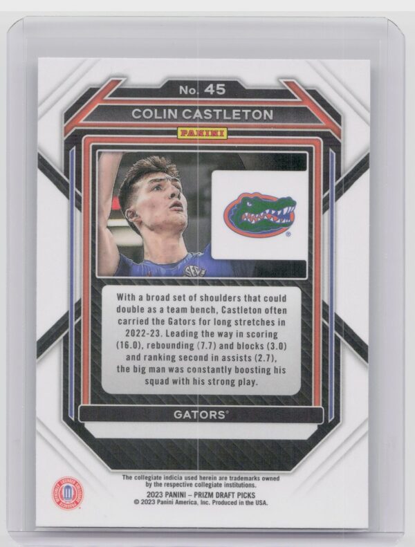2023-24 Panini Prizm Draft Picks Colin Castleton Rookie RC #45 Gators - Image 3
