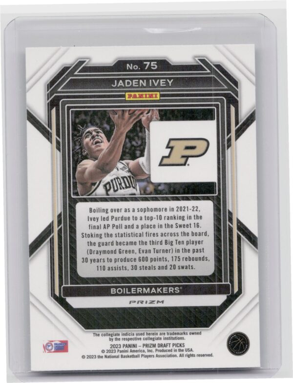 2023-24 Panini Prizm Draft Picks Jaden Ivey Green #75 Boilermakers - Image 3