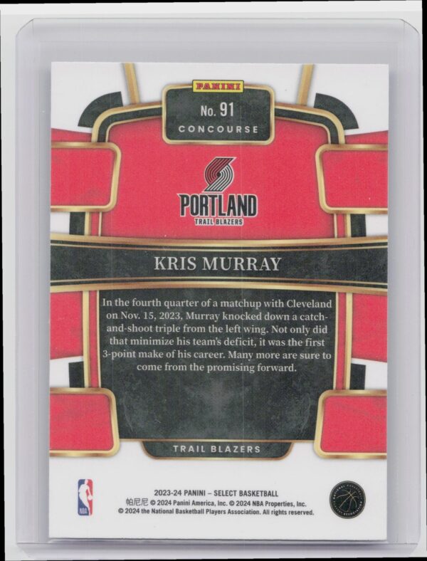 2023-24 Select Kris Murray Concourse (Retail Base) #91 Blazers - Image 3
