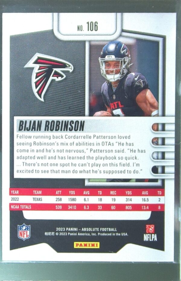 2023 Absolute Bijan Robinson Retail RC #106 Falcons - Image 3