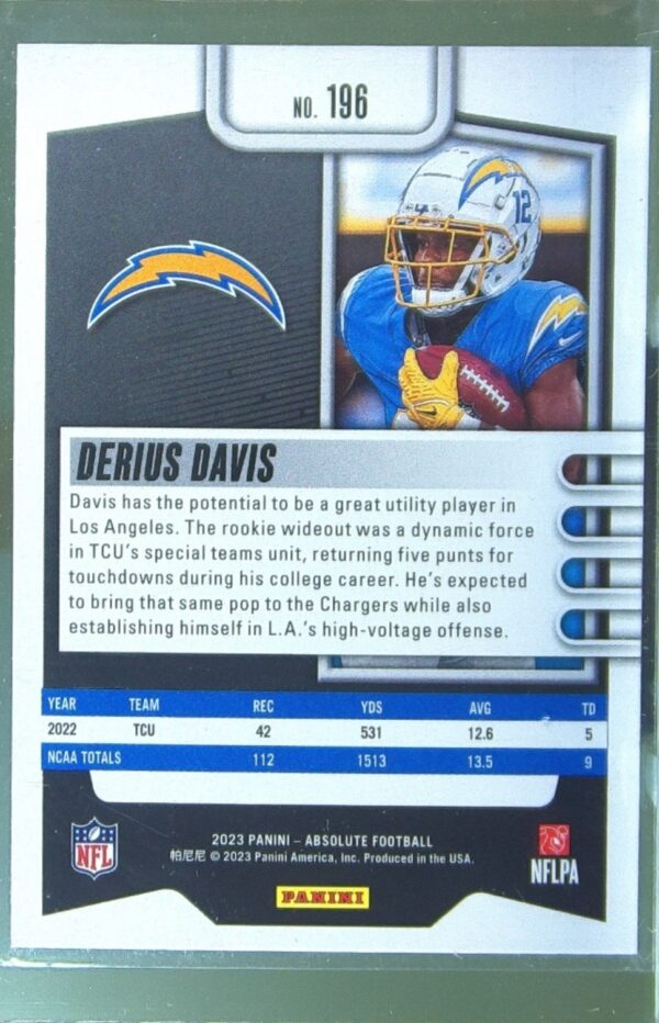 2023 Absolute Derius Davis RC Blue #196 Chargers - Image 3