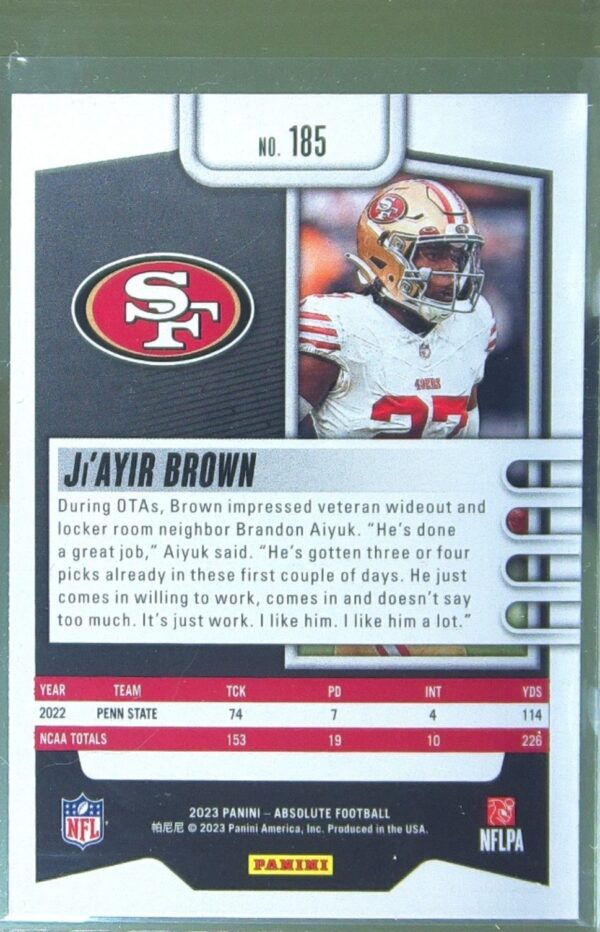 2023 Absolute Ji'Ayir Brown Retail RC #185 49ers - Image 3